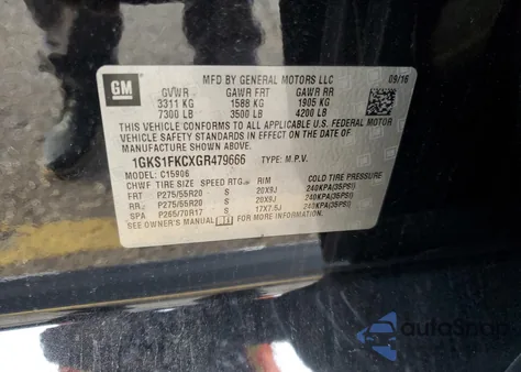 2016 GMC Yukon Xl C1500 Sle из США, поврежденный, VIN 1GKS1FKCXGR479666